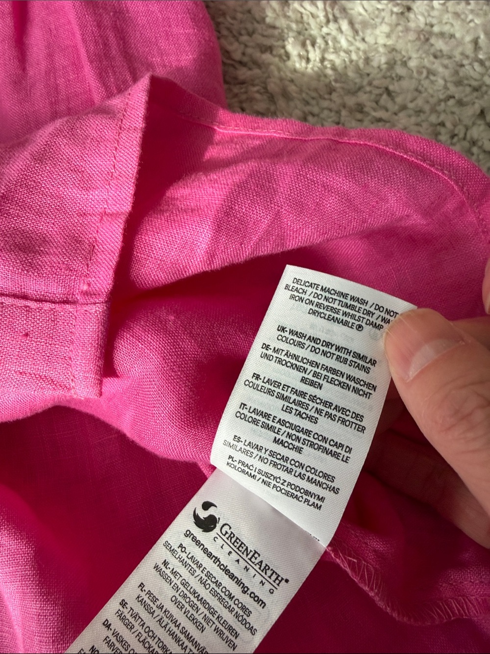 Boden Bright Pink Smocked Linen Button-Down Blouse - Picture 3 of 8